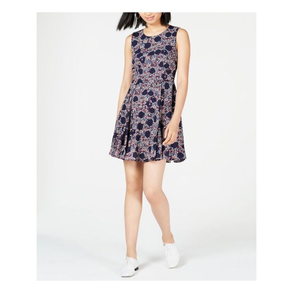 MAISON JULES Womens Fit + Flare Mini Dress Navy Sleeveless Party Juniors 8